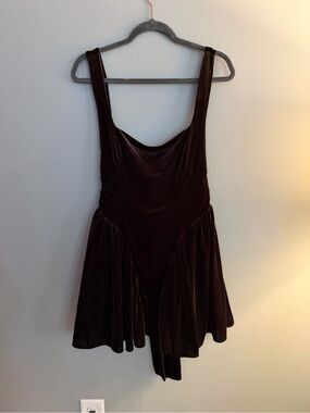 Line & Dot Chocolate Brown Velvet Scoop Neck Mini Dress